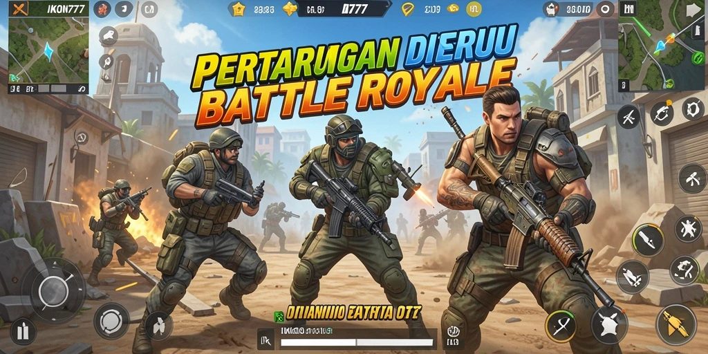 Screenshot utama dari gameplay mendebarkan IKON777 di medan Battle Royale.