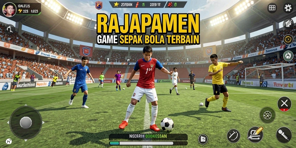 Screenshot RAJAPAMEN menampilkan aksi seru di lapangan sepak bola.