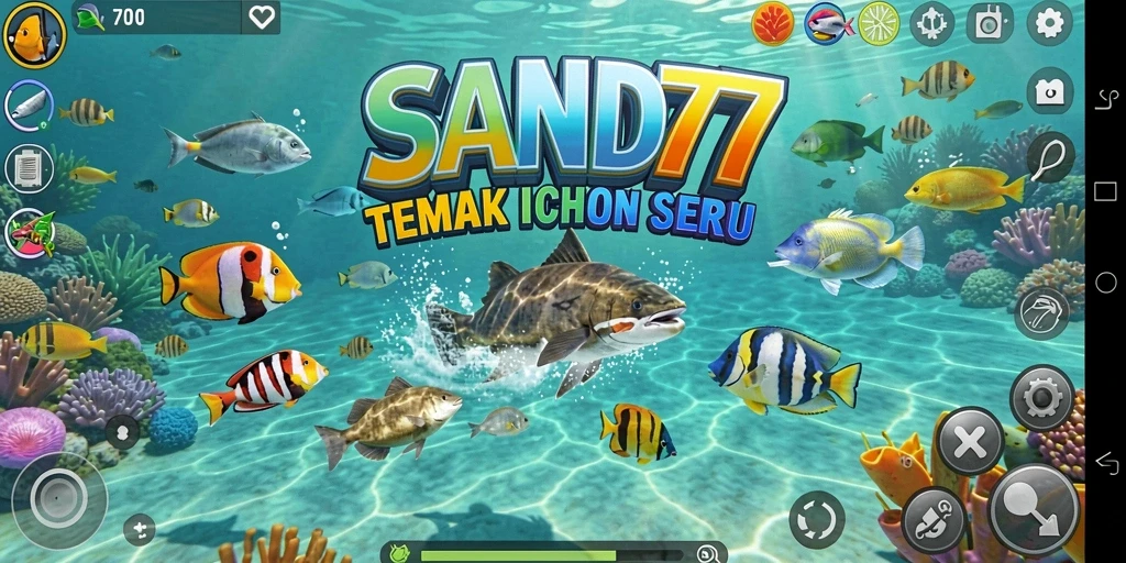Tampilan seru gameplay SAND77 dengan aksi tembak ikan.