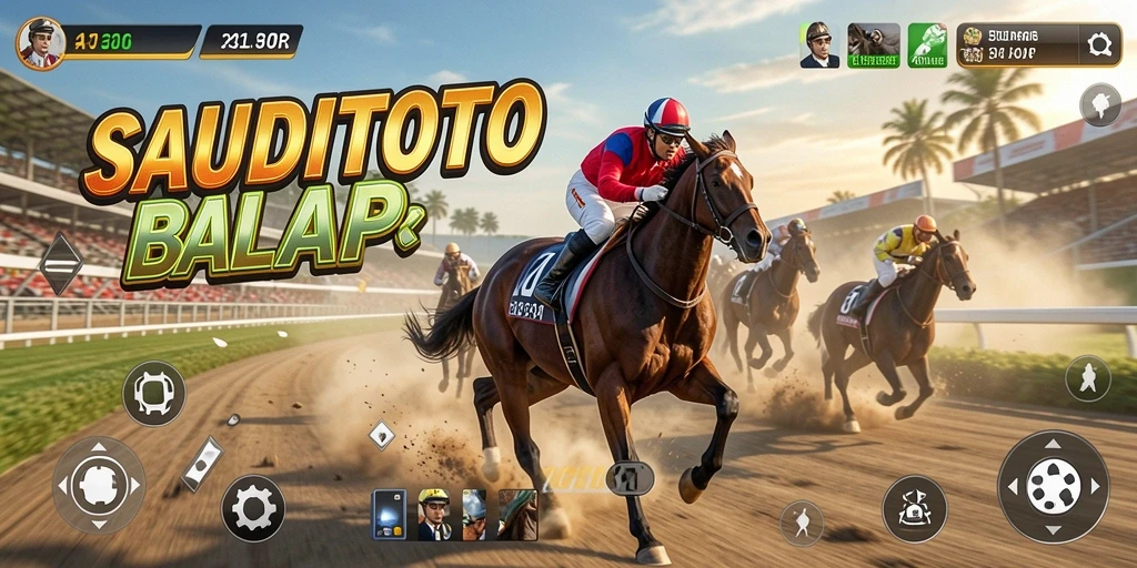 Tampilan gameplay menegangkan dalam SAUDITOTO dengan mobil balap bergerak cepat.