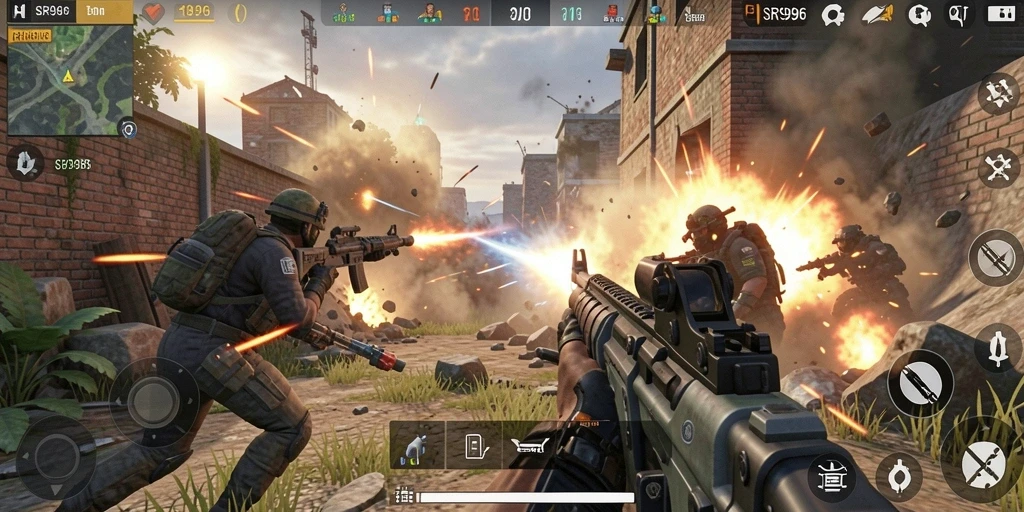 Gameplay seru dengan aksi tembak-menembak intens di SR996.