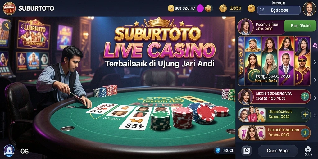 Screenshot gameplay SUBURTOTO menampilkan dealer langsung dan suasana kasino.