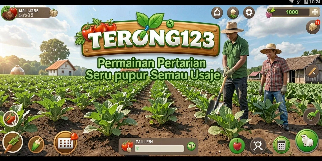 Screenshot gameplay TERONG123 menampilkan lahan pertanian yang subur dan tanaman yang beragam.